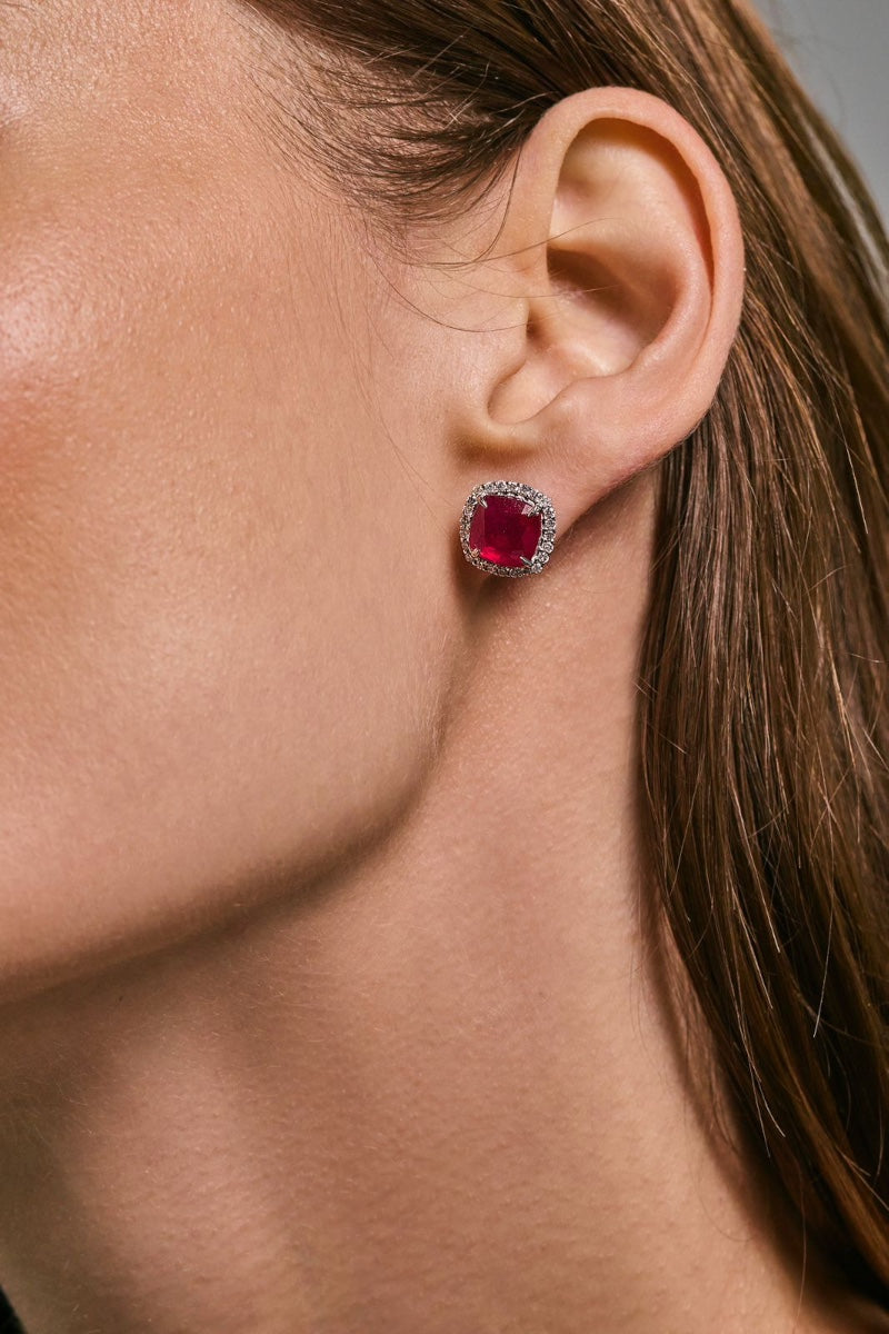 Ruby Halo Studs