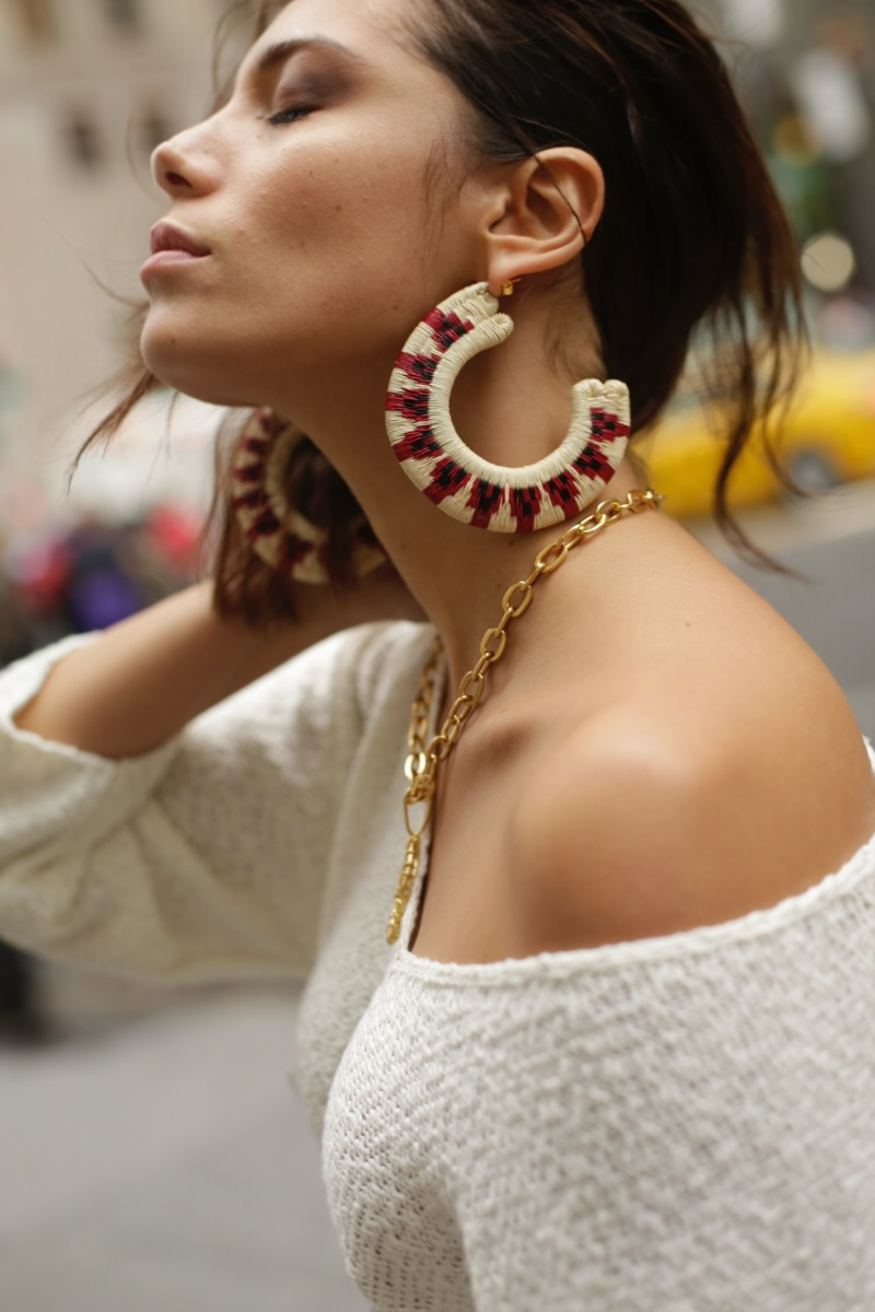 Iris Hoops Ivory & Red