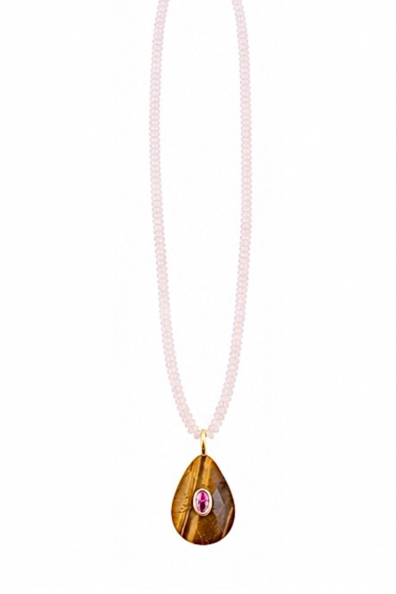 Pink and Tiger eye drop Talisman