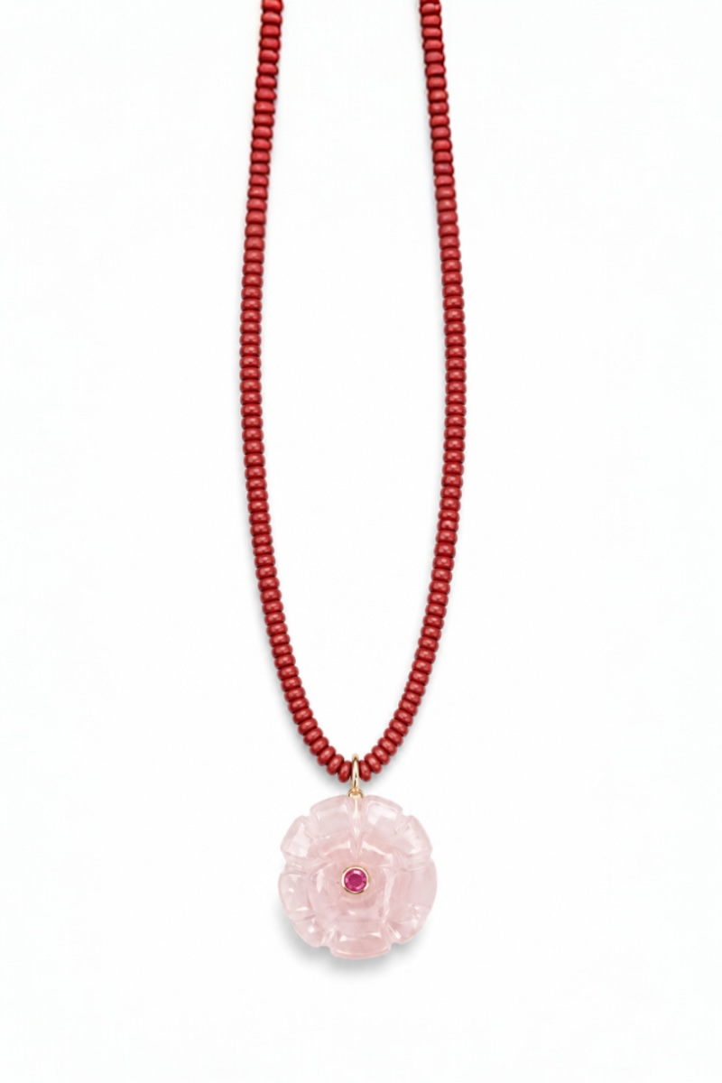 Red and Rose Quartz shell Talisman