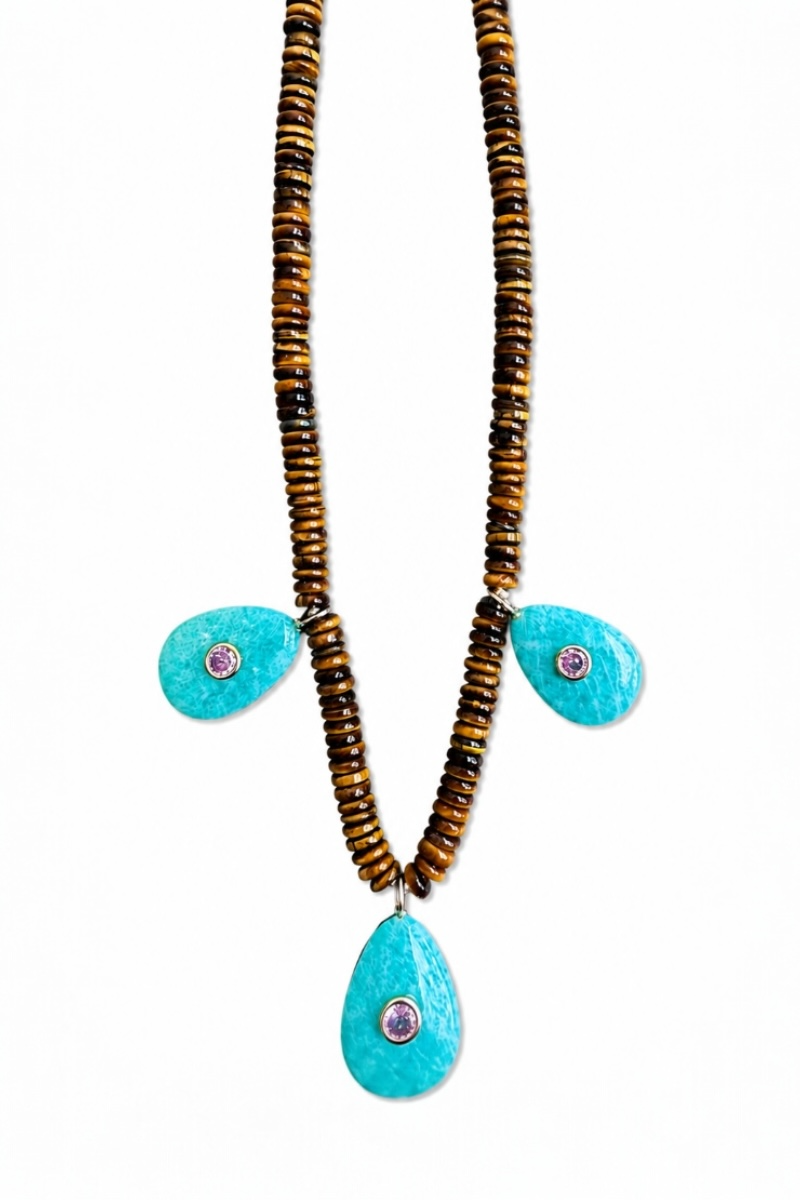 Tiger eye and three Turquoise drops Talisman