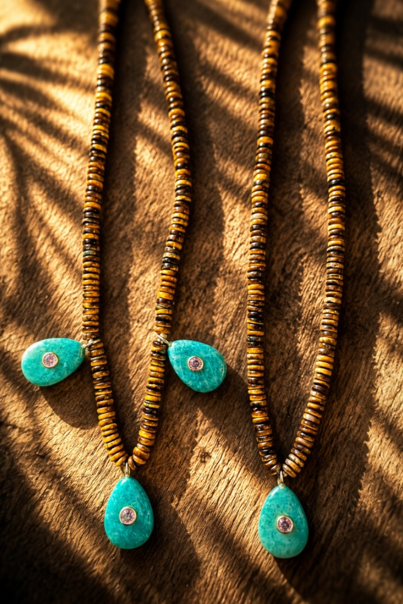 Tiger eye and three Turquoise drops Talisman